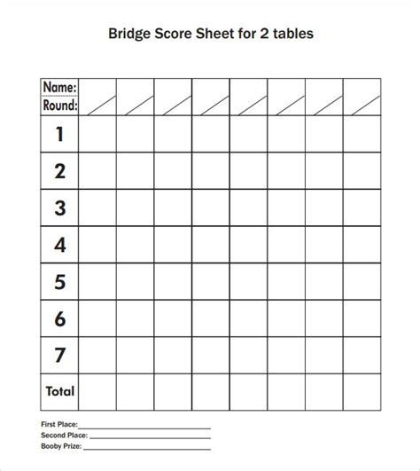 Free Sample Bridge Score Sheet Templates In Pdf