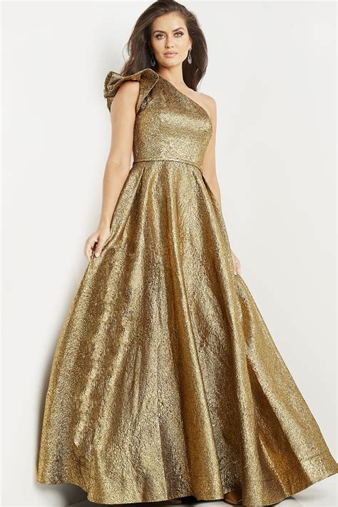 Jovani Dress 22268 Gold A Line One Shoulder Gown
