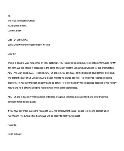 Letter of recommendation for visa application from the employer. FREE 7+ Sample Employment Verification Letter Templates in ...