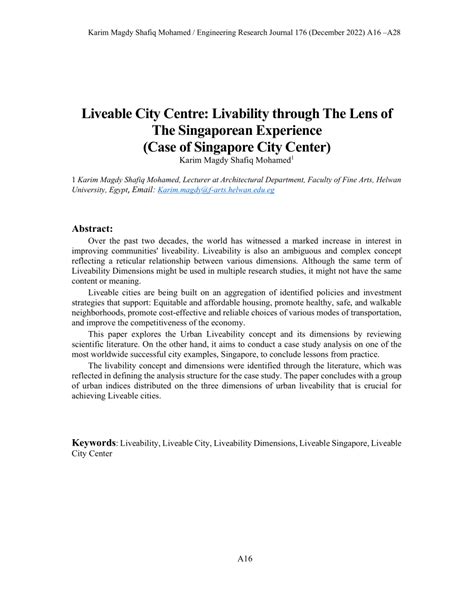 Pdf Liveable City Centre Livability Through The Lens Of The Singaporean Experience Case Of