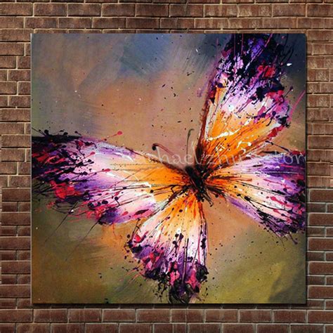 Hand Painted Abstract Purple Butterfly Oil Painting On