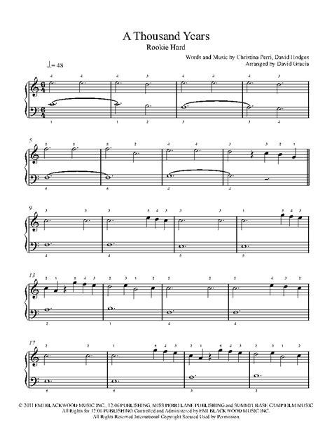 A Thousand Years By Christina Perri Sheet Music And Lesson Rookie Level