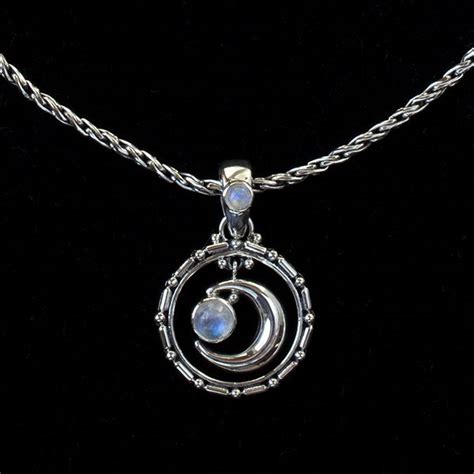 Sterling Silver Crescent Moon Rainbow Moonstone Necklace Handcrafted By