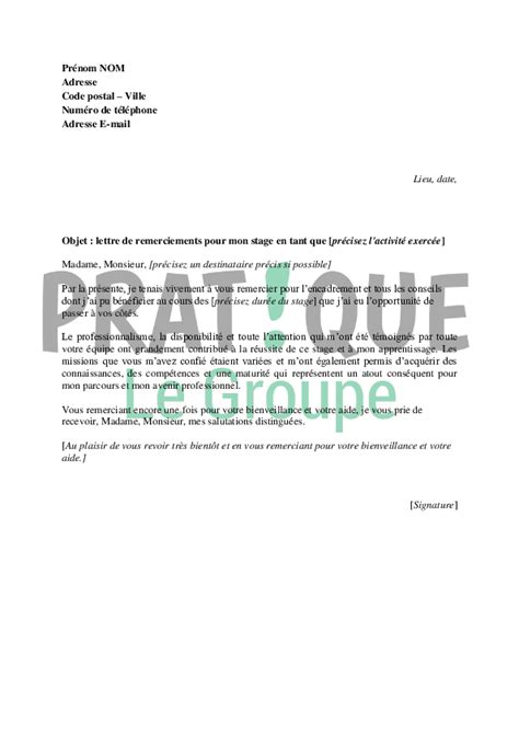 Lettre De Remerciements à La Fin Dun Stage Pratiquefr