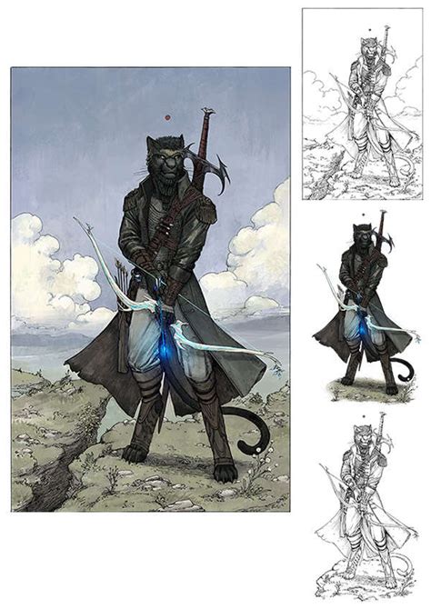 Character Stock Sketch And Color Series Catfolk Ranger Vagelio
