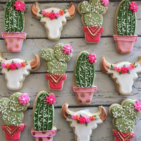 Rose Gold Rustic Cacti And Steer Head Cookies Baby Shower Cookies