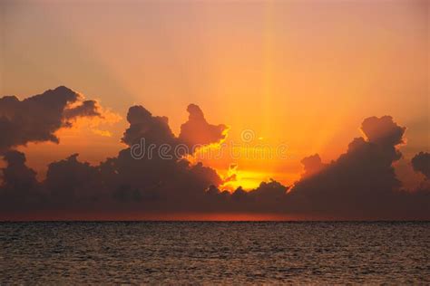 Beautiful Orange Sunrise Or Sunset At Sea Stock Image Image Of