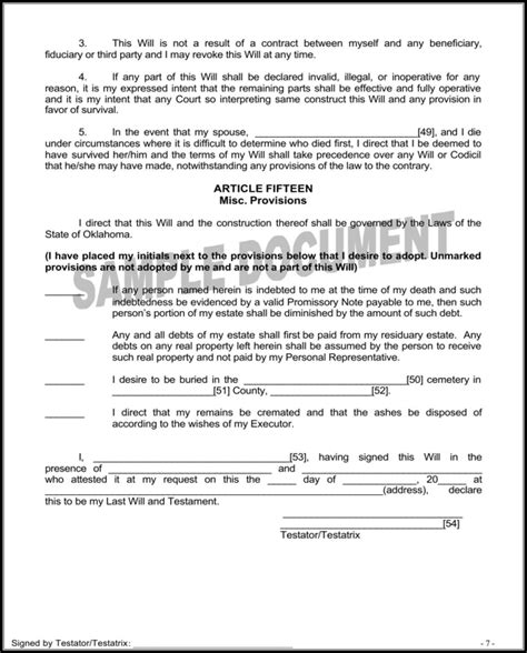 Download Oklahoma Last Will And Testament Form For Married Person With