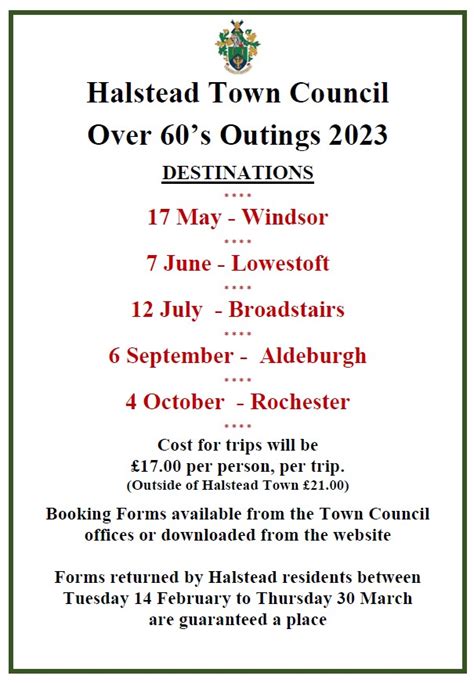 Over 60s Outings 2023 Halstead Town Council