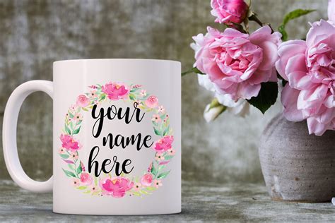 Custom Name Mug Personalized Mug Flower Wreath Mug For Etsy