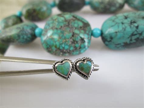 Turquoise Heart Stud Earringssterling Silver Genuine Etsy