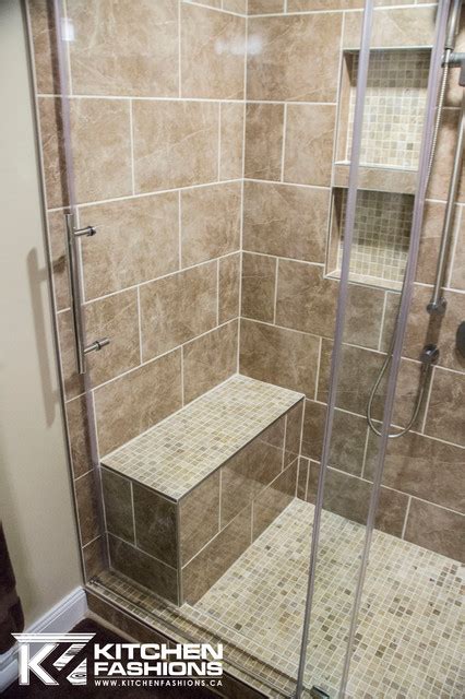 Beautiful Walk In Tile Shower With Seat Contemporary Bathroom