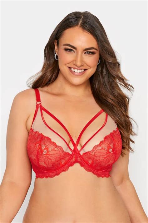 Plus Size Red Boudoir Lace Strap Detail Non Padded Underwired Plunge