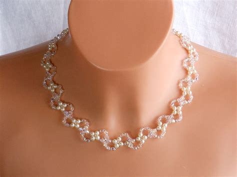 Pearl And Crystal Bridal Choker Collar Necklace Bridal Pearl Necklace
