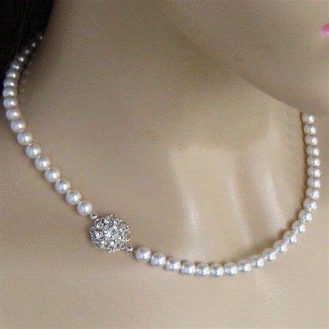 Bridal Pearl Necklace Wedding Jewelry Single Strand Pearl With Side