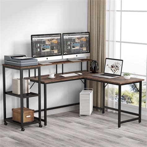Buy Tribesigns L Shaped Computer Desk With Storage Shelves Modern