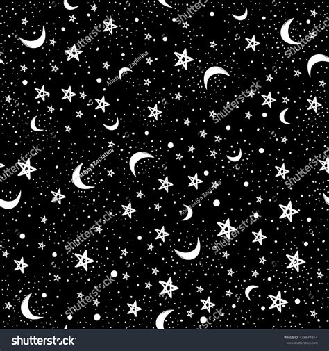 Seamless Doodle Pattern Night Sky Stars Stock Vector Royalty Free