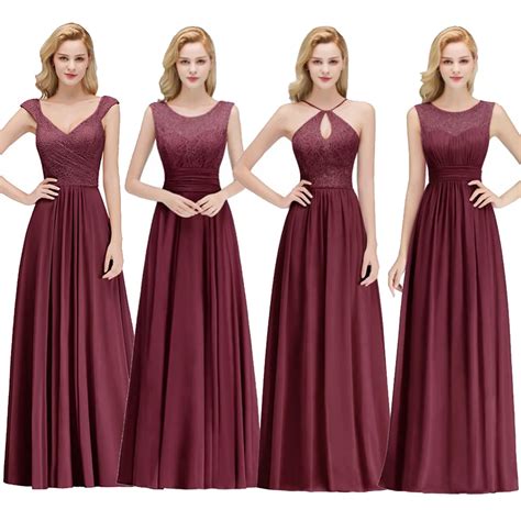 6 Styles Long Burgundy Cheap Bridesmaid Dresses A Line Sleeveless