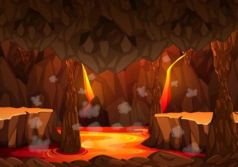 Infernal Dark Cave With Lava Scene 2149413 Vector Art At Vecteezy