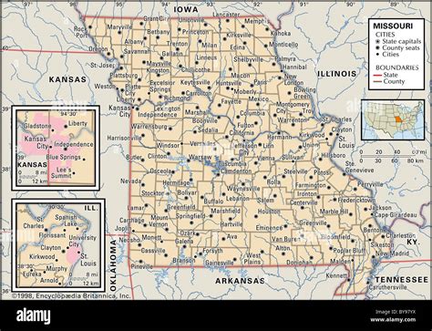 Mapa político de Missouri Fotografía de stock Alamy