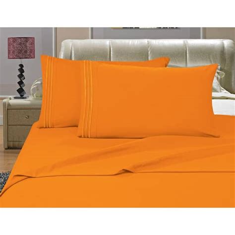 Elegant Comfort 4 Piece Orange Solid Microfiber King Sheet Set V01 K El