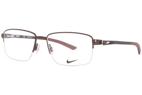 Nike 8141 212 Eyeglasses Mens Satin Walnut Semi Rim Rectangle Shape 55 17 140