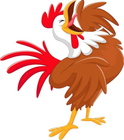 Premium Vector Happy Cartoon Rooster Crowing