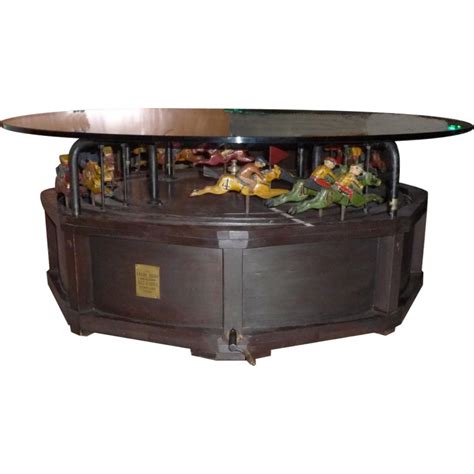 Teak wood with transparent green resin inlay. Professional Casino Horse Racing Game Coffee Table at 1stdibs