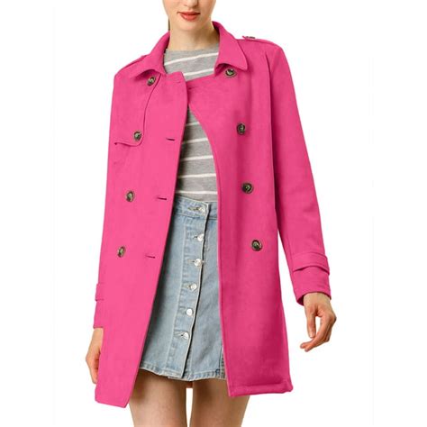 Unique Bargains Womens Faux Suede Double Breasted Trench Coat Jacket