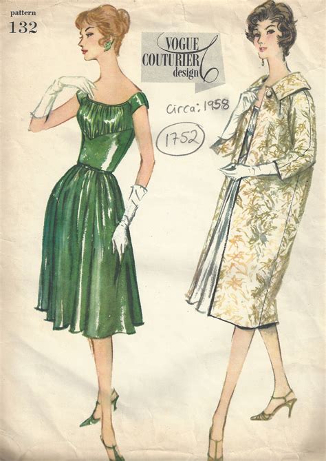 1958 Vintage Vogue Sewing Pattern B32 Dress And Coat 1752