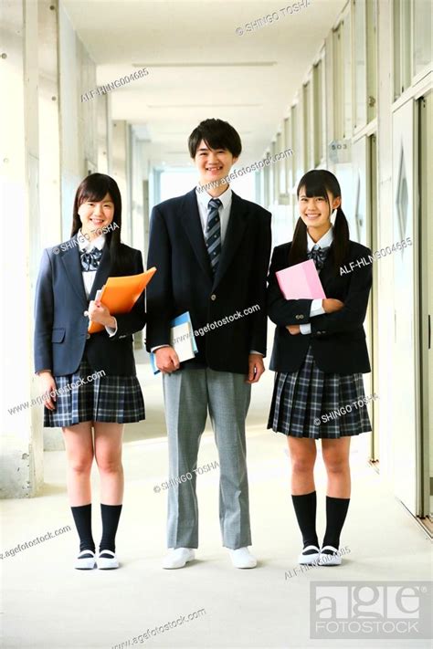 Japanese High School Students In School Corridor Stock Photo Picture