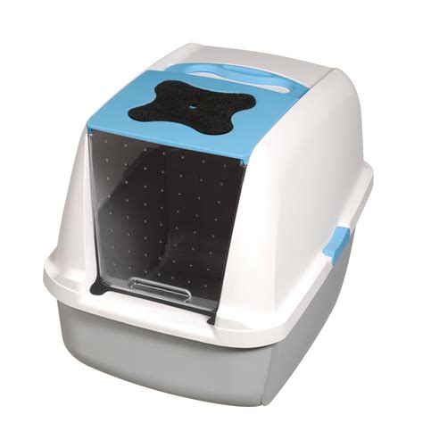 It has a wide, sturdy base that won't tip over in a room full of rowdy kittens, a high back to capture mess, and an exceptionally low front that's accessible for tiny kittens, disabled cats, and seniors. Catit Hooded Cat Litter Pan, Blue - Walmart.com - Walmart.com