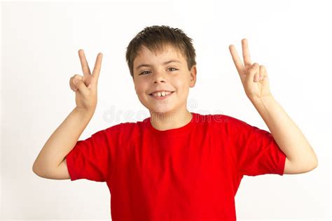 Child Making Peace Sign Stock Image Image Of Facial 42220911
