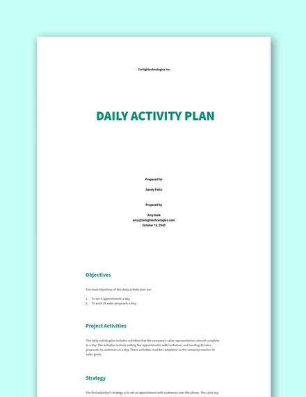 9 Activity Plan Templates Free Downloads
