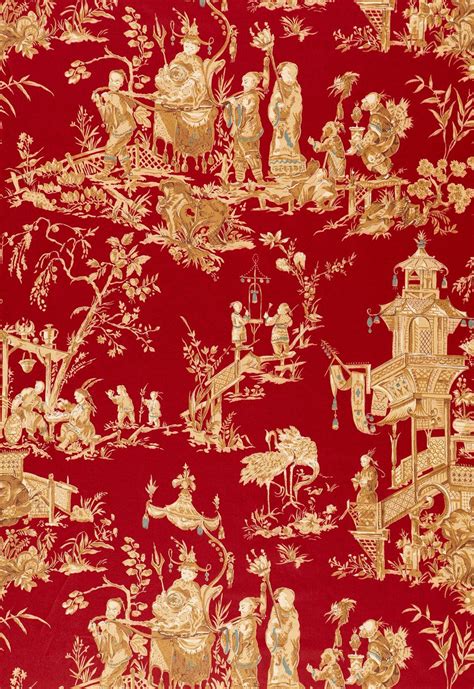 Fabric Chinois In Red Schumacher Chinoiserie Wallpaper