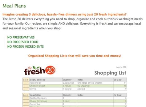 The Fresh 20 Meal Planning Service And Cookbook