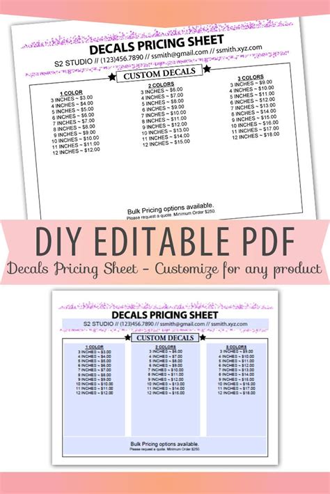 Vinyl Decals Pricing Sheet Editable Pdf Letter Size Forms Etsy Vinyl