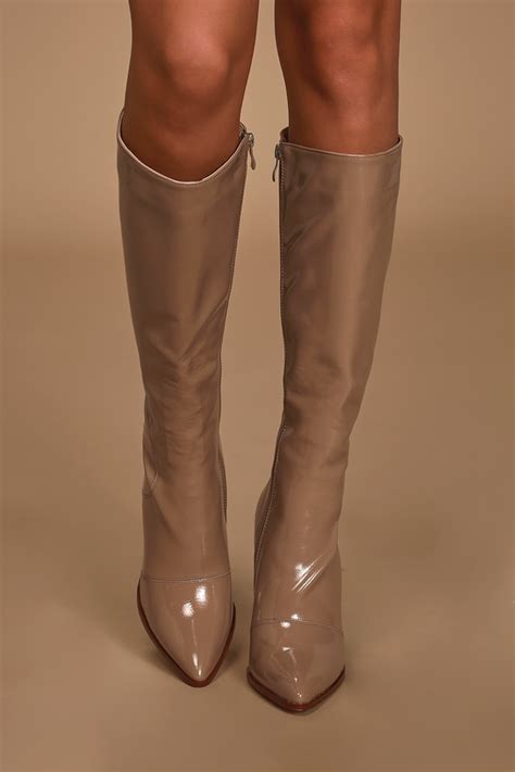 Raid Aria 1 Beige Patent Pointed Toe Boots Knee High Boots