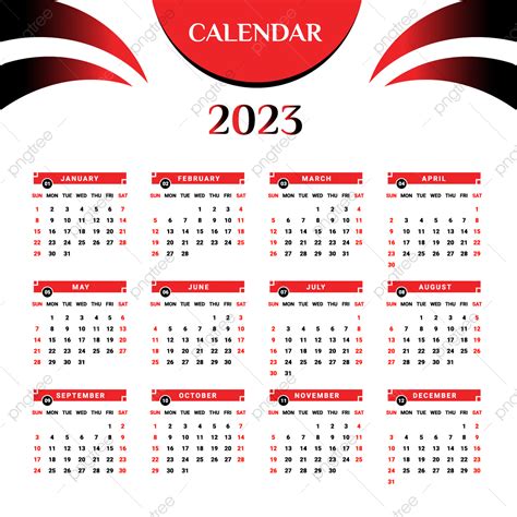 Calendário 2023 Com Preto E Vermelho Png Calendário 2023 Calendário