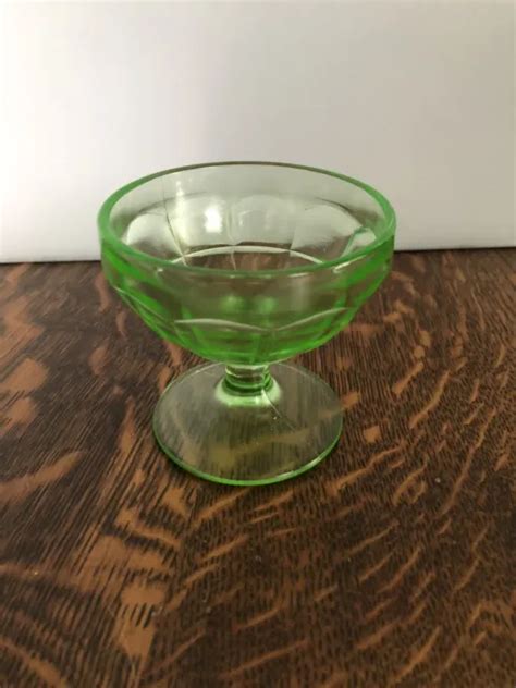 Hazel Atlas Colonial Block Green Depression Glass Oz Sherbet Uranium