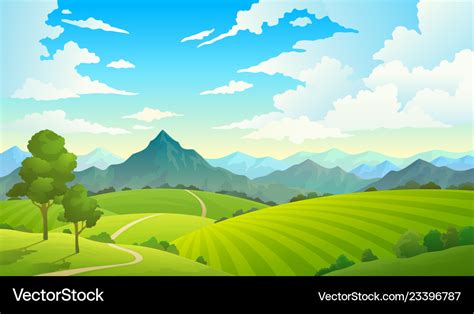 Meadows With Mountains Landscape Hill Field Vector Image