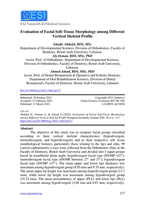 pdf evaluation of facial soft tissue morphology among different vertical skeletal profile