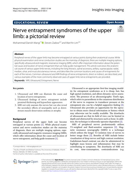 Pdf Nerve Entrapment Syndromes Of The Upper Limb A Pictorial Review