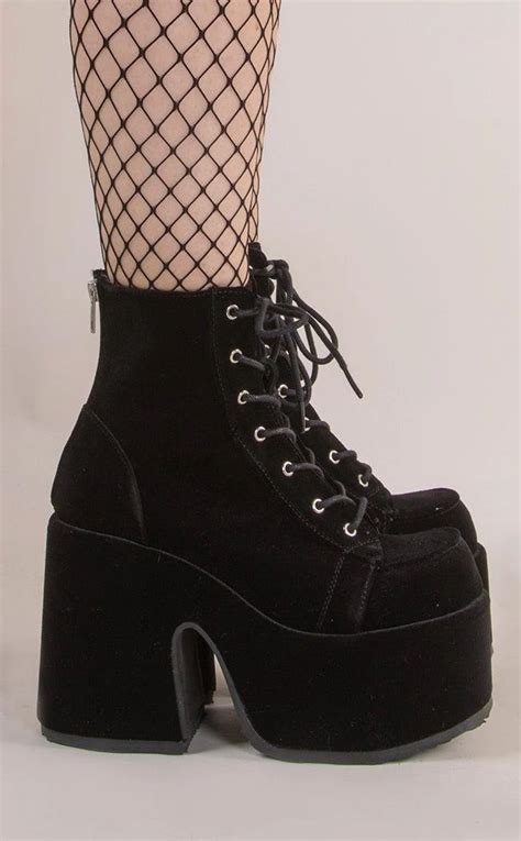 Platform Shoes Grunge Shoes Black Velvet Boots Goth Shoes