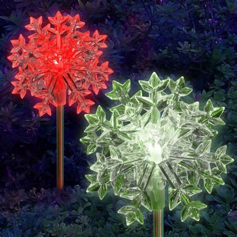 Solar Outdoor Christmas Lights Color Changing Solar Snowflakes Stakes