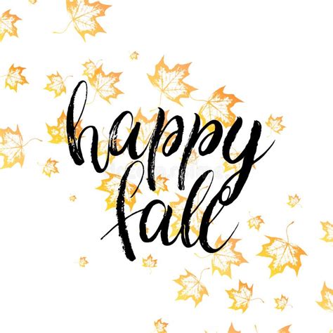 Happy Fall Text With Orange Autumn Leaves Stock Vector Illustration