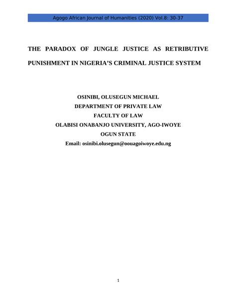 Pdf The Paradox Of Jungle Justice As Retributive Punishment In