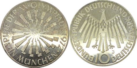 Bundesrepublik Deutschland 10 Deutsche Mark 1972 J Strahlenspirale Olympiade 1972 München 10