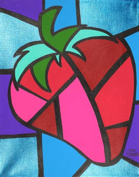 Strawberry Cubism Art Picasso Strawberry 8x10 Acrylic Painting