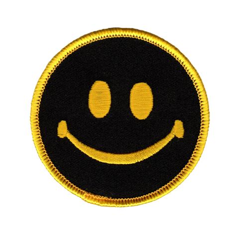 Black Smiley Face Patch Happy Smile Emoji Symbol